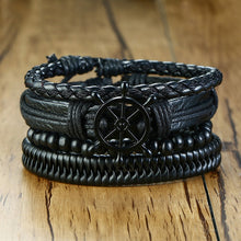 Load image into Gallery viewer, Vnox Mix 4Pcs/ Set Braided Wrap Leather Bracelets for Men Women Vintage Wooden Beads Ethnic Tribal Wristbands Bracelet Rudder
