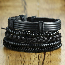 Load image into Gallery viewer, Vnox Mix 4Pcs/ Set Braided Wrap Leather Bracelets for Men Women Vintage Wooden Beads Ethnic Tribal Wristbands Bracelet Rudder