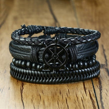 Load image into Gallery viewer, Vnox Mix 4Pcs/ Set Braided Wrap Leather Bracelets for Men Women Vintage Wooden Beads Ethnic Tribal Wristbands Bracelet Rudder
