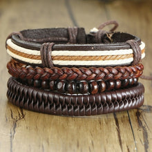 Load image into Gallery viewer, Vnox Mix 4Pcs/ Set Braided Wrap Leather Bracelets for Men Women Vintage Wooden Beads Ethnic Tribal Wristbands Bracelet Rudder