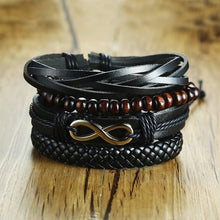 Load image into Gallery viewer, Vnox Mix 4Pcs/ Set Braided Wrap Leather Bracelets for Men Women Vintage Wooden Beads Ethnic Tribal Wristbands Bracelet Rudder