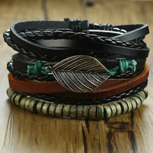 Load image into Gallery viewer, Vnox Mix 4Pcs/ Set Braided Wrap Leather Bracelets for Men Women Vintage Wooden Beads Ethnic Tribal Wristbands Bracelet Rudder