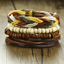 Load image into Gallery viewer, Vnox Mix 4Pcs/ Set Braided Wrap Leather Bracelets for Men Women Vintage Wooden Beads Ethnic Tribal Wristbands Bracelet Rudder